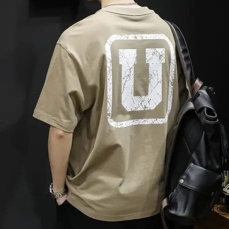 美式短袖t恤男印花宽松潮牌大码男装2024新款夏季棉男士重磅体恤商品大图