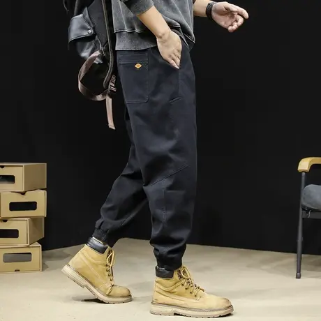 工装裤男春秋款潮牌黑色弹力裤子束脚春季2024新款大码男士休闲裤商品大图