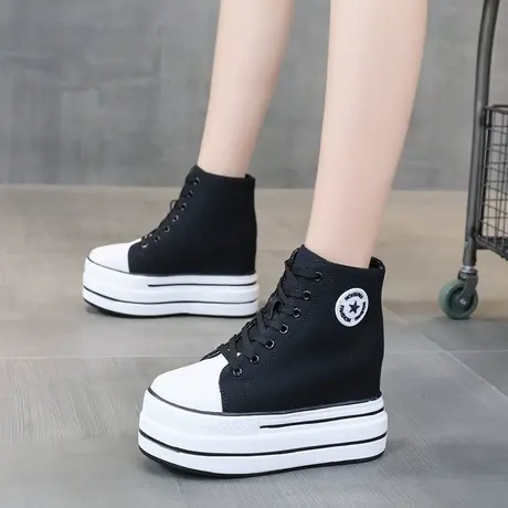 高帮鞋帆布鞋2024新款爆款内增高松糕老爹鞋小白鞋运动鞋女款厚底商品大图