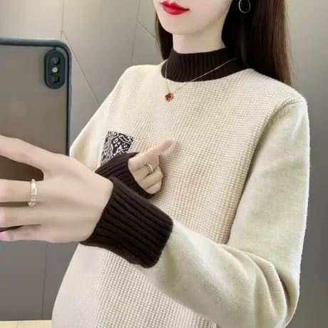 半高领毛衣女款2023新款秋冬内搭上衣宽松外穿加厚针织衫打底衫女图片