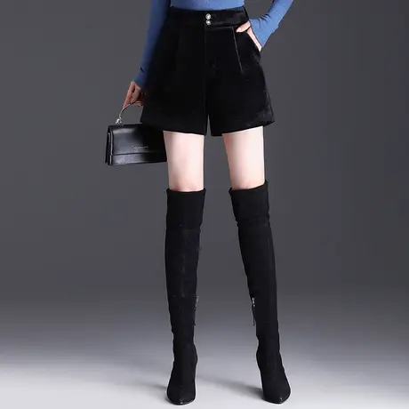 黑色丝绒a字短裤女外穿秋冬2023新款高腰宽松阔腿裤百搭休闲靴裤图片