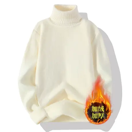 打底高领毛衣男士羊毛衫秋冬季内搭线衣加绒加厚白色一体绒针织衫商品大图