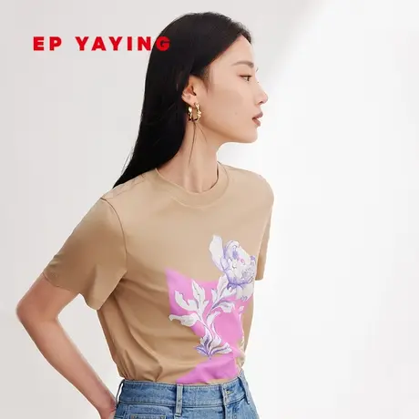 EP YAYING雅莹女装 纯棉印花圆领T恤 2024早春新款5330A图片