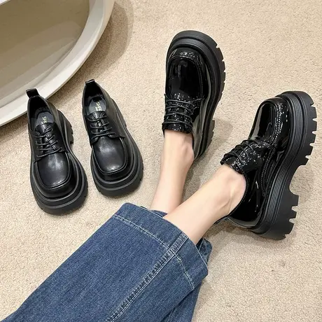 爆款黑色厚底英伦风小皮鞋女款春秋季乐福鞋2024年新款单鞋子女鞋商品大图