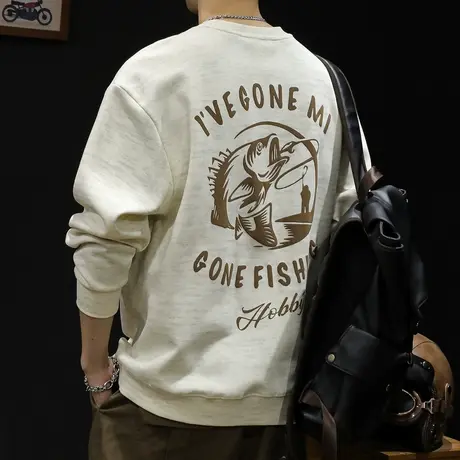 潮牌印花圆领卫衣男春秋款男款衣服春季2024新款男士长袖男装大码商品大图