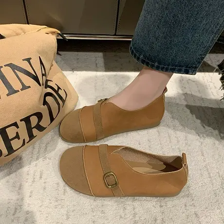 平底豆豆鞋女2024春夏款学生复古女玛丽珍鞋奶奶鞋丑萌一脚蹬单鞋商品大图