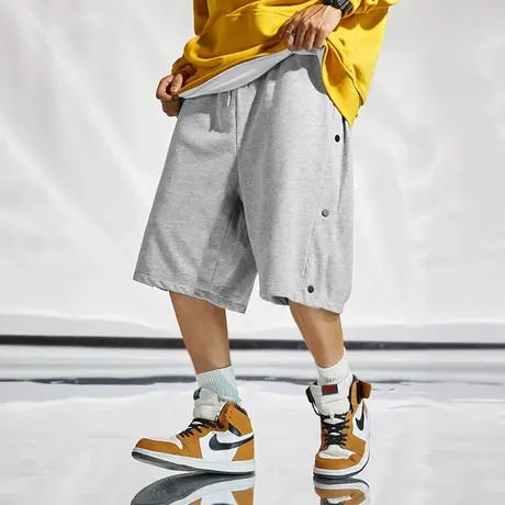 排扣裤男篮球大码夏季加肥加大宽松简约风纯色五分裤直筒国潮短裤商品大图