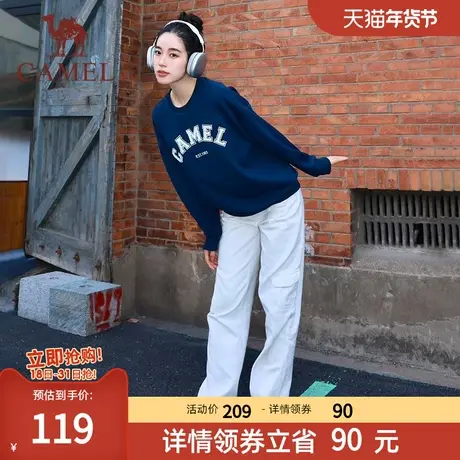 骆驼女装运动卫衣2024春季纯棉套头休闲圆领宽松长袖t恤上衣商品大图