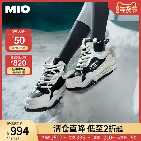 MIO米奥2023年冬季圆头中跟系带高帮鞋学院风时尚运动休闲鞋女鞋图片