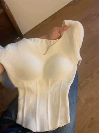 爆款！上身巨舒服！白色V领长袖针织衫女秋季新款正肩紧身上衣潮图片