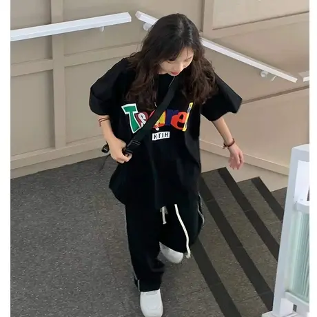 重磅纯棉国潮短袖t恤女美式复古oversize宽松半袖chic港味上衣夏商品大图