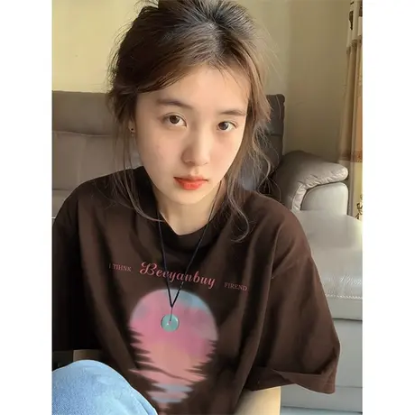 纯棉重磅设计感短袖t恤女夏季新款小众韩版宽松半袖上衣服小个子图片