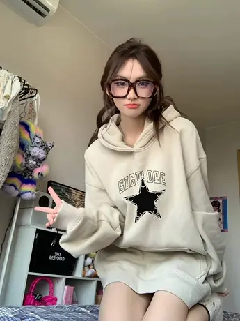 连帽卫衣女2024年春秋薄款小个子宽松慵懒风美式复古潮牌外套上衣图片