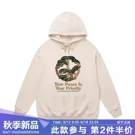 潮流oversize欧美反战连帽卫衣男ins港风宽松 套头2023秋冬款外套商品大图