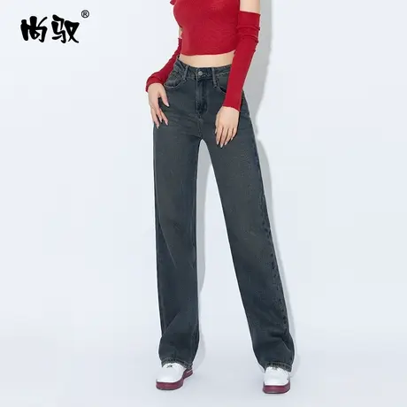纳米蓝高腰牛仔拖地裤女秋新款修身显瘦阔腿裤潮酷百搭直筒裤宽松商品大图