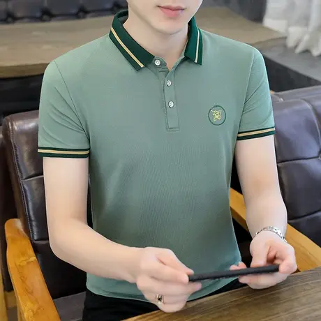 翻领短袖t恤男士衬衫领POLO衫青年休闲有带领半袖体恤潮流上衣服商品大图