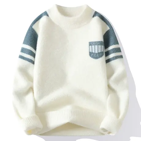 青少年毛衣秋冬季圆领水貂绒针织衫男生半高领毛线衣打底衫潮牌帅商品大图