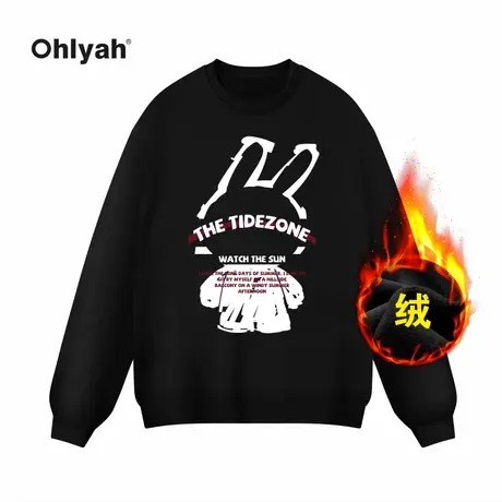 Ohlyah黑色加绒卫衣女秋冬2022新款原创小众设计加厚港味chic上衣商品大图