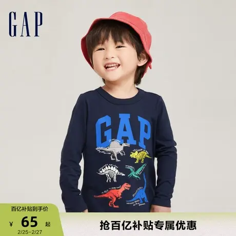 【断码优惠】Gap男幼童春秋徽标LOGO纯棉舒适印花长袖T恤798952商品大图