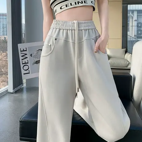 香蕉阔腿裤女春秋2023新款高腰宽松显瘦垂感窄版直筒休闲运动卫裤图片