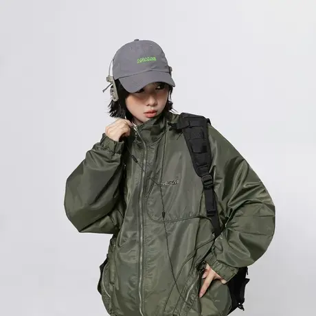 设计感复古立领运动外套女春秋2024新款纯色潮牌宽松教练夹克上衣商品大图