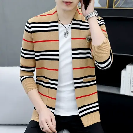 毛衣男秋季潮流百搭情侣长袖条纹针织衫上衣韩版新款线衣开衫外套商品大图