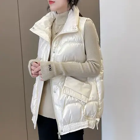 亮面羽绒棉马甲女短款2023年新款秋冬季韩版宽松马夹外穿无袖外套图片