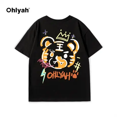 Ohlyah2023春夏卡通情侣装纯棉短袖小老虎印花大码宽松休闲t恤女商品大图