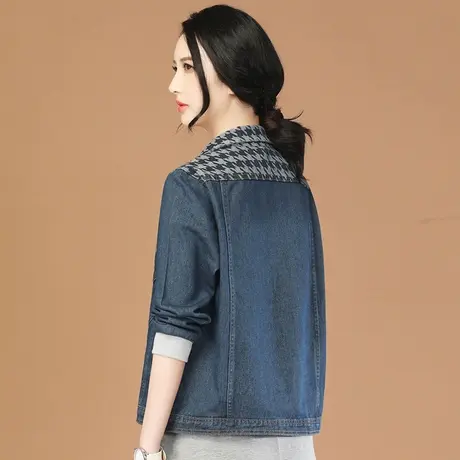 韩潮袭人西装领格子牛仔外套女2023秋装新款百搭显瘦棒球服夹克薄图片