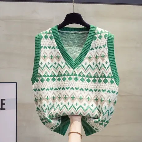 v领针织马甲背心女2023秋装新款韩版宽松外穿马夹叠穿毛衣坎肩潮商品大图