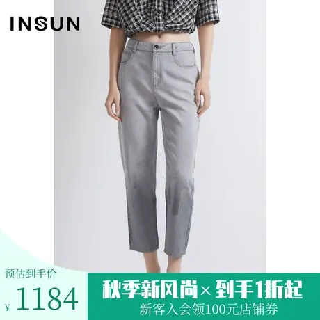 恩裳商场同款夏季纯棉斜纹肌理层次感舒适水洗直筒牛仔裤图片