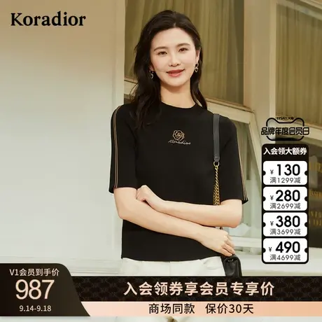 珂莱蒂尔女装2023秋季新款通勤百搭撞色外搭圆领针织衫上衣套头图片