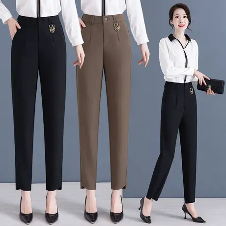 高腰休闲西裤女新款2023春秋时尚直筒西裤时尚小个子哈伦九分裤子商品大图