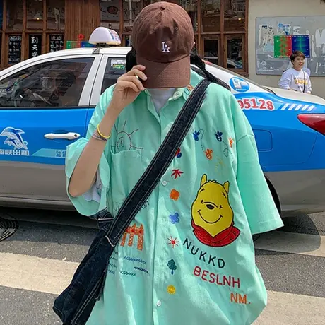 短袖衬衫女夏季薄款宽松韩版港味复古设计感小众法式别致方领上衣图片