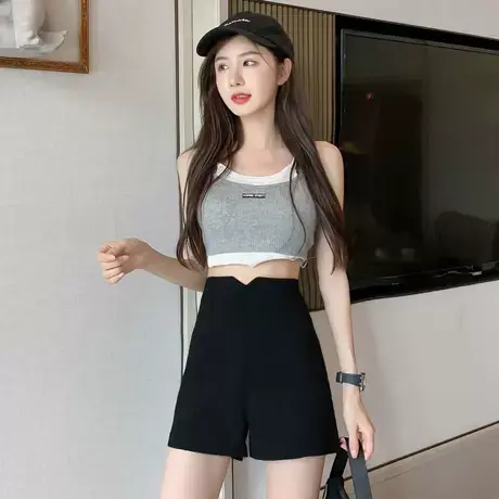 2023春装新款黑色短裤女高腰显瘦设计感小众休闲裤百搭热裤商品大图