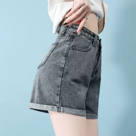 黑色牛仔短裤女夏季薄款2023新款韩版宽松阔腿高腰显瘦a字热裤ins商品大图