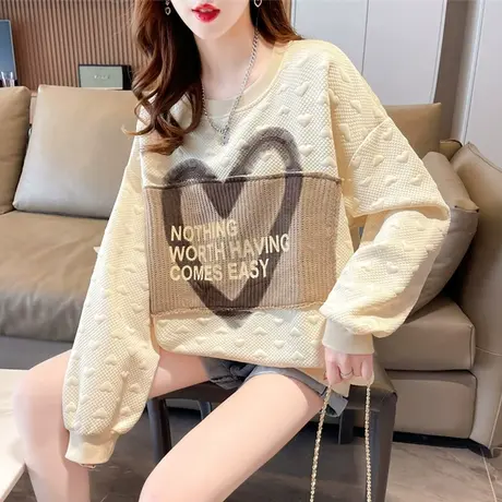 早春装华夫格卫衣女春秋季韩版宽松薄款初春百搭小个子上衣服外套商品大图