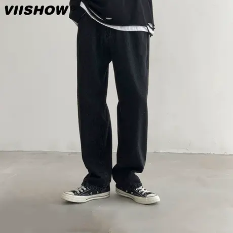 VIISHOW美式高街做旧直筒牛仔裤男ins潮牌复古宽松百搭休闲长裤商品大图