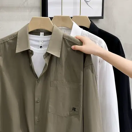 工装衬衫男长袖纯棉日系宽松上班男装上衣服潮流男士衬衣春秋新款商品大图