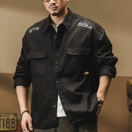 百搭纯棉男士衬衫大码春秋工装衬衣外套潮流舒适美式休闲复古宽松图片