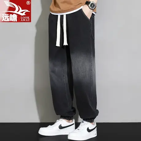 牛仔裤男春秋季潮牌渐变色宽松工装运动裤子男士哈伦裤束脚休闲裤商品大图