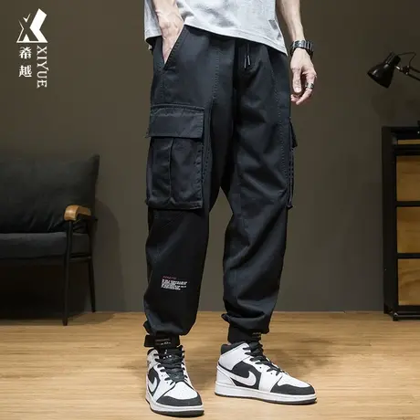 希越秋季工装裤男宽松大码男士胖子运动束脚裤美式秋冬加绒休闲裤商品大图
