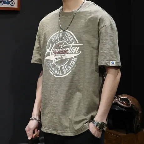重磅短袖t恤男士半袖上衣潮牌大码2023新款男装美式印花男款体恤商品大图