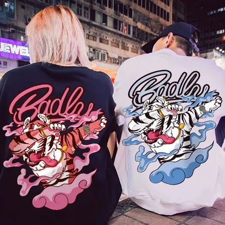 国潮原创情侣装卫衣加肥加大码圆领加绒加厚无帽潮牌秋冬情侣款潮商品大图