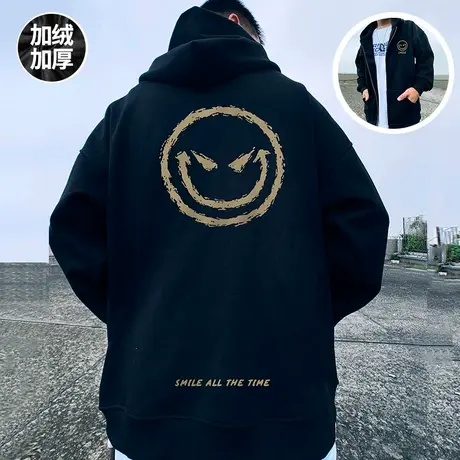 2023开衫连帽小恶魔卫衣男潮胖子潮牌拉链大码外套春秋季加绒加厚商品大图