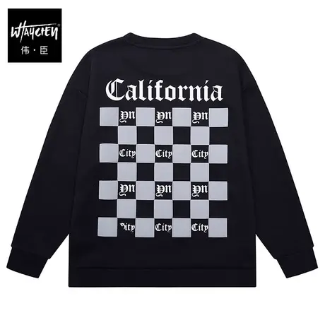 伟臣潮流大码男装格子圆领卫衣肥佬加肥加大宽松套头百搭胖子上衣商品大图