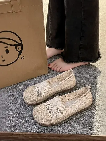 夏季网面镂空透气单鞋女老北京布鞋孕妇软底豆豆鞋平底洞洞凉鞋女商品大图