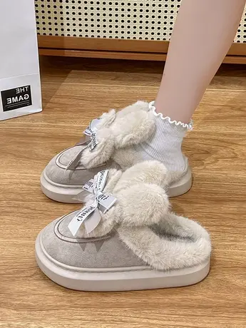 高级感毛毛拖鞋女外穿2023新款秋冬厚底毛绒绒保暖包头棉拖鞋商品大图