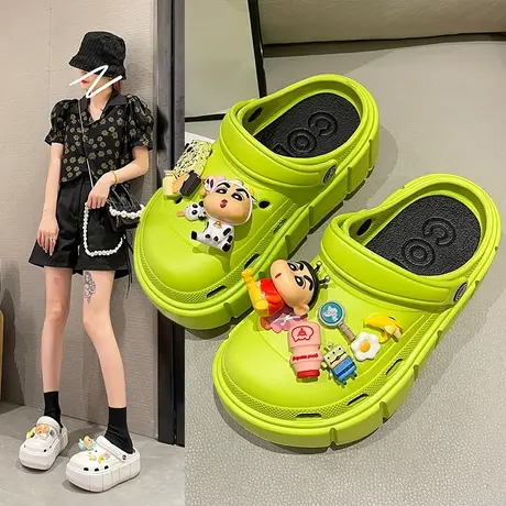 洞洞鞋女凉鞋夏季外穿厚底高跟可爱蜡笔小新踩屎感防滑包头凉拖鞋商品大图