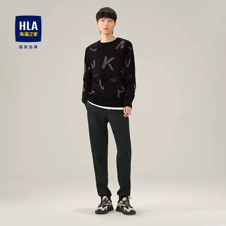 【加绒】HLA/海澜之家2023加绒加厚休闲裤中腰直筒松紧腰卫裤男商品大图